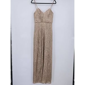 Amsale Gold Samantha Spaghetti Strap V Neck Sequin Gown Bhldn Size 6